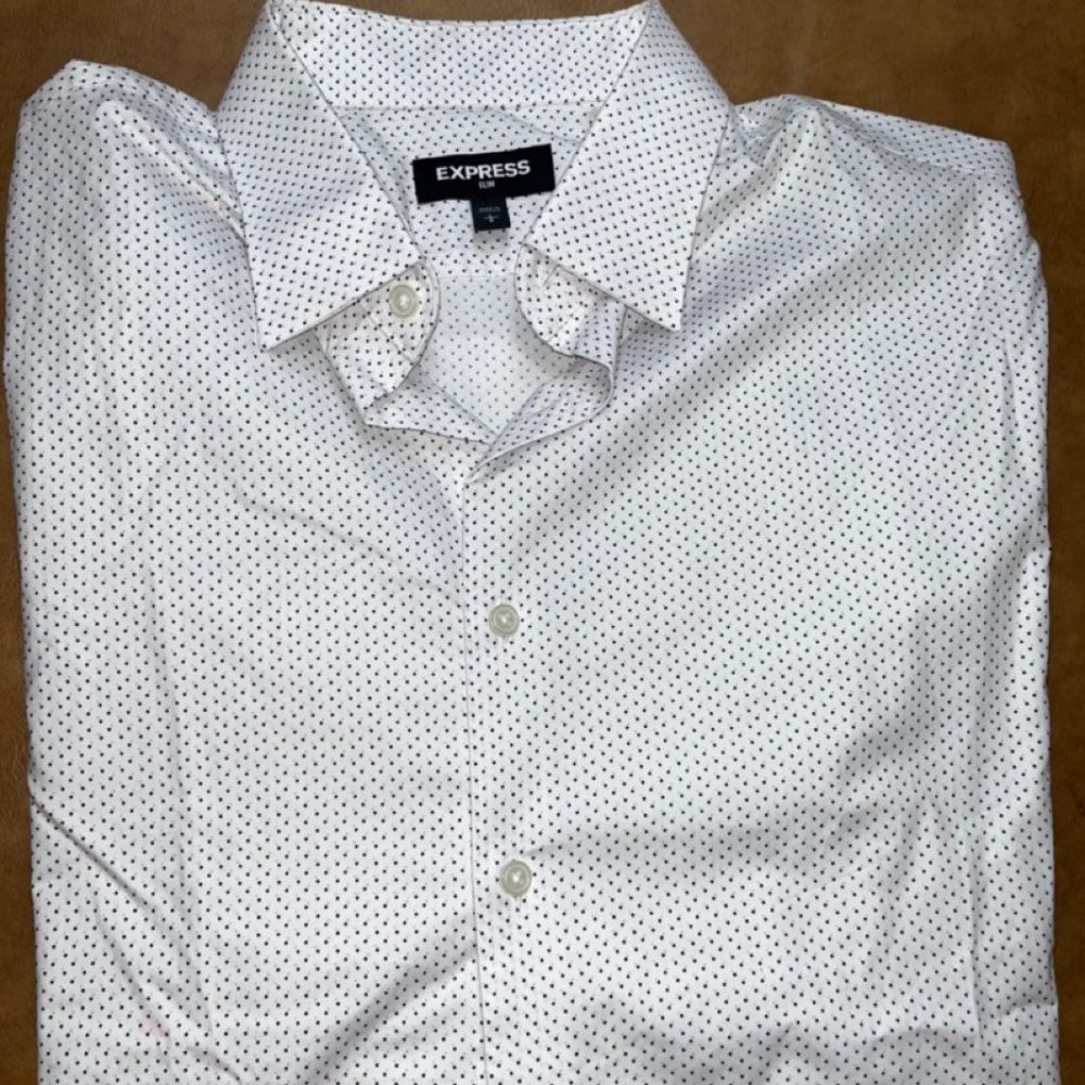 Express - White Patterned Button Up - Large